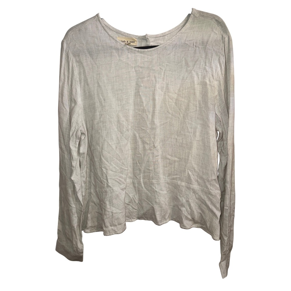 Cloth & Stone Women Gray Button Back Top Long Sleeve Top L